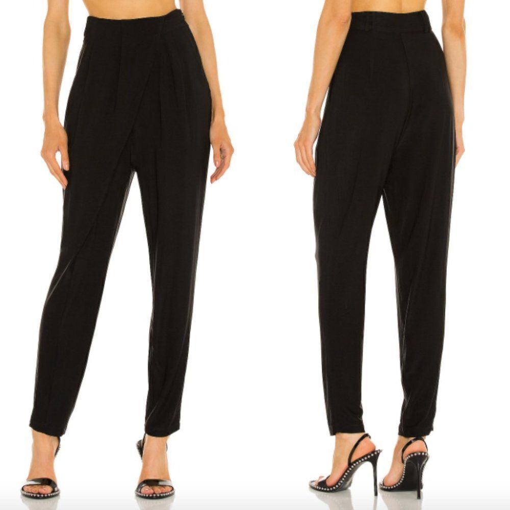 Ronny Kobo black Phyllis drape pleated tapered high waisted rise flowy pants